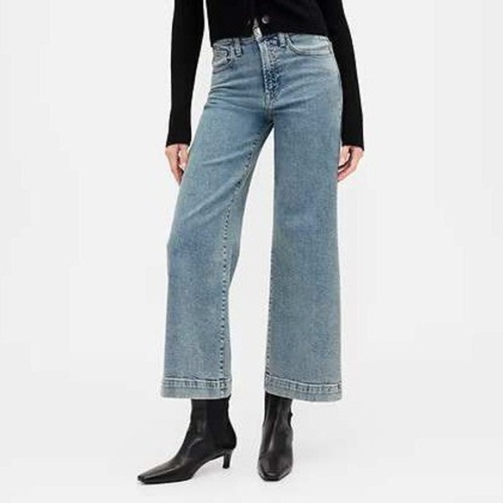 Gap 16 33 Wide Leg Jeans Light Wash High Rise Cropped Denim Casual 5-Pocket
